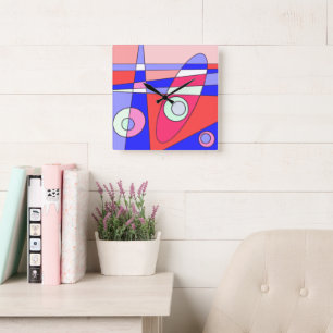 Abstrato de Relógio Quadrado Surfing Blue Red Whit