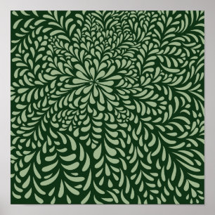 Abstrato deixa e flores (verde escuro) Impressão