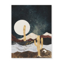 Abstrato Desert Night Sky com Ouro Cactus