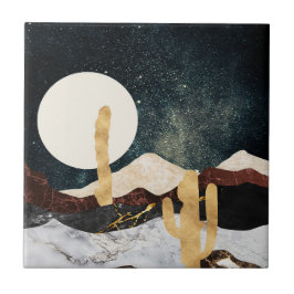 Abstrato Desert Night Sky com Ouro Cactus