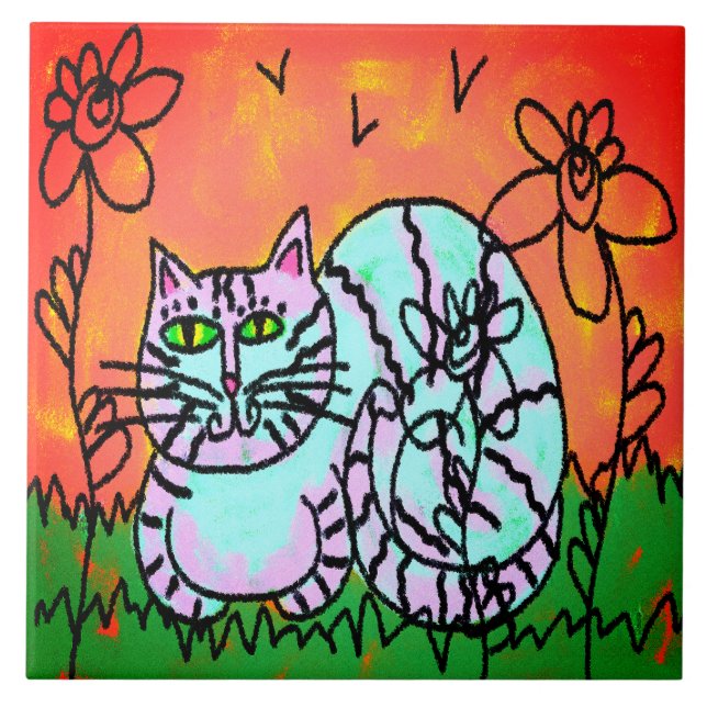Abstrato digital colorida de pintura de gatos (Frente)
