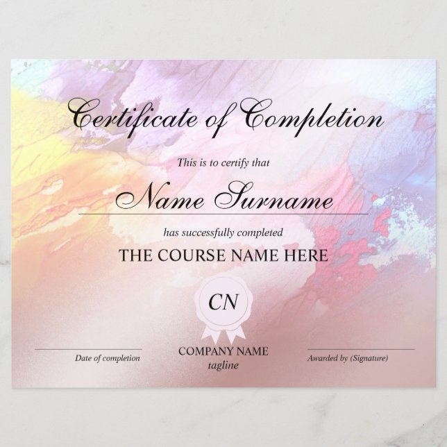 Abstrato do curso de Prêmio de certificado de conc (Frente)