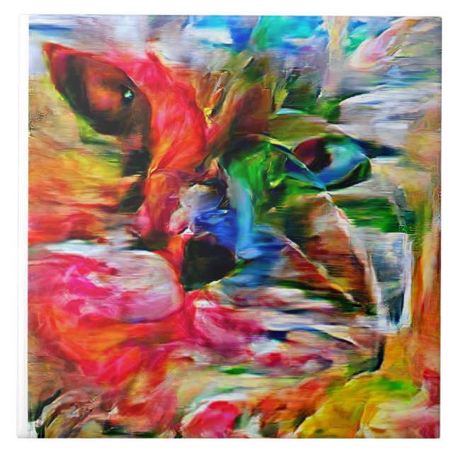 Abstrato Expressionista Colorida Cat Art Impressão (Frente)
