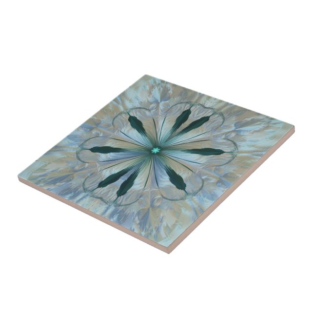 Abstrato Flor Fractal Teal Cinza Azul Branco (Lateral)