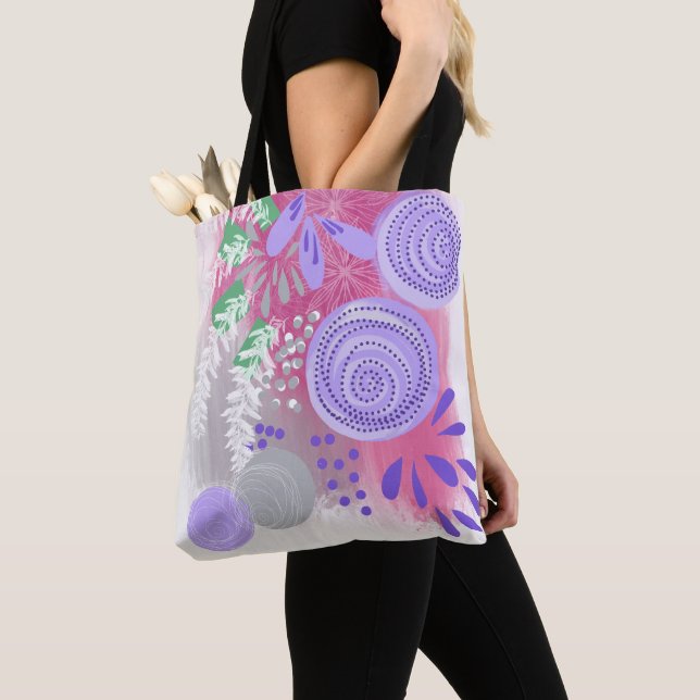 Abstrato Floral Art Grocery Comprando Tote Bag (Close Up)