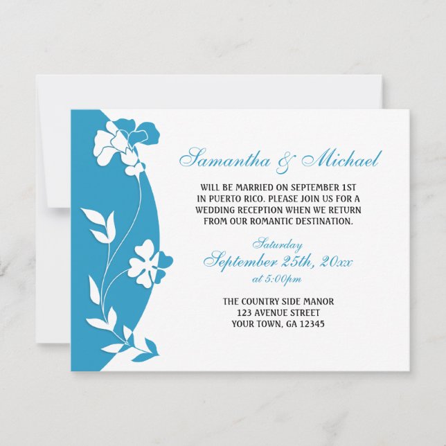 Abstrato Floral Blue Reception SOMENTE Convites (Frente)