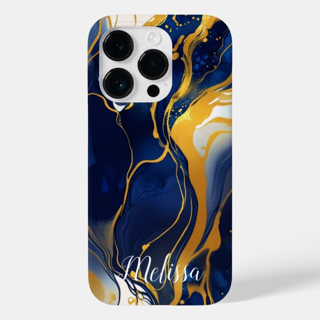 Abstrato Fluid Marinho Blue Dourado Personalize na (Verso)