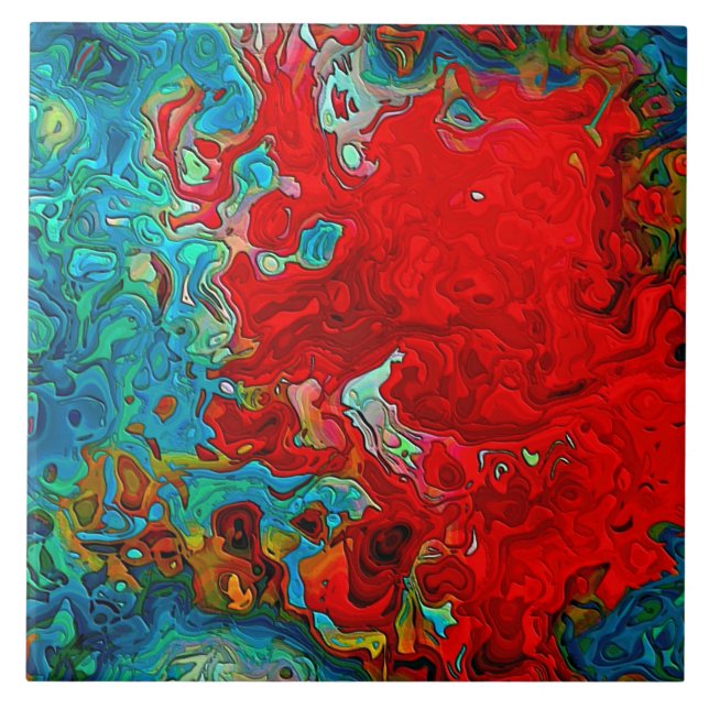 Abstrato Fluid Swirls Azul, Verde e Vermelho (Frente)