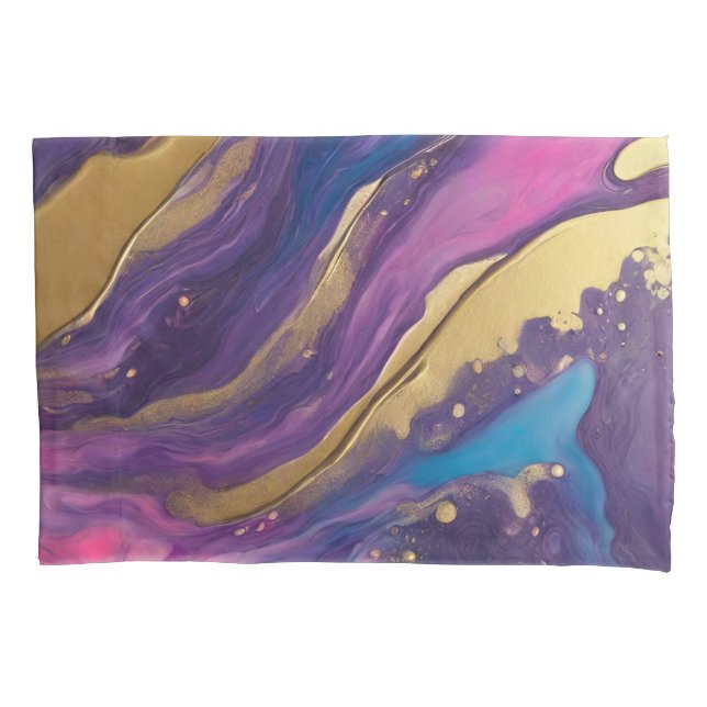 Abstrato Fluxo de Arte Azul Roxo Rosa e Dourado- (Frente)