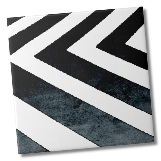 Abstrato Geométrico Black White Watercolor (Abstract Geometric Black White Watercolor Chevron ceramic tile)