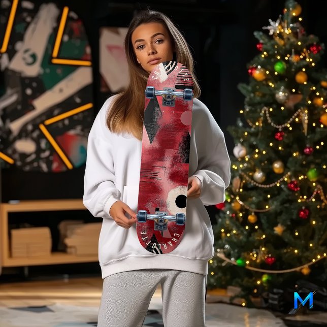 Abstrato Geométrico Design de skate Vermelho Negra (Criador carregado)