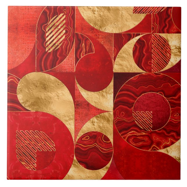 Abstrato geométrico - Texturas vermelhas e Dourada (Frente)