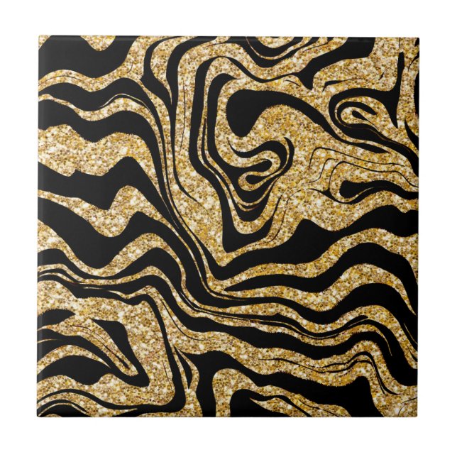 Abstrato Glam Elegante preto e Dourado marmoreado (Frente)