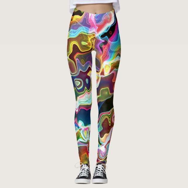 Abstrato Groovy Colorful 1 Leggings Capri (Frente)