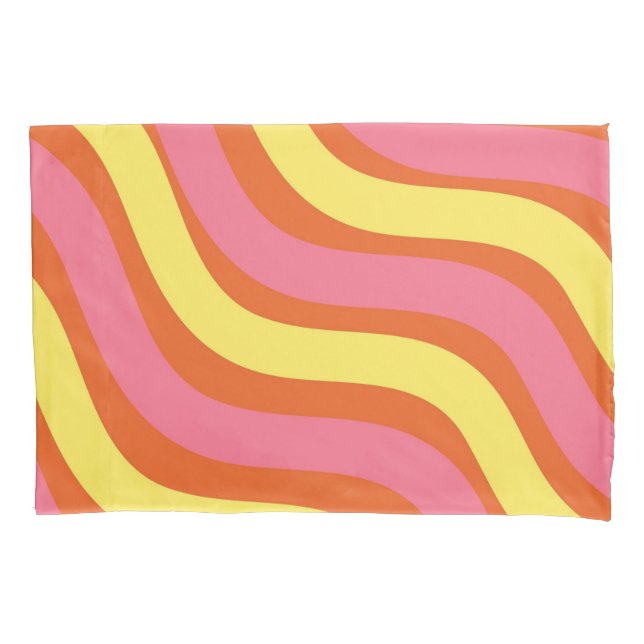 Abstrato Groovy Orange Yellow Pink Wavy Stripe (Frente)