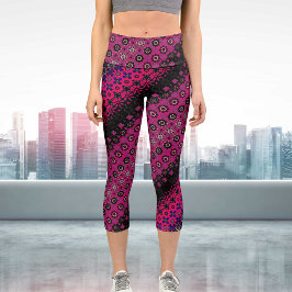 Abstrato Hot Pink Pattern High Waisted Capris