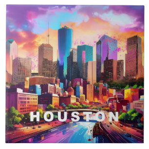 Abstrato Houston Skyline Art Modern Cityscape