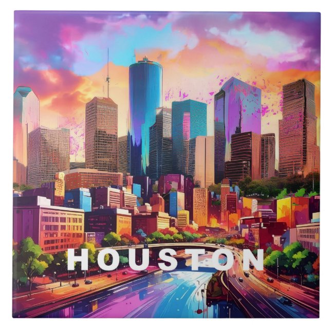 Abstrato Houston Skyline Art Modern Cityscape (Frente)