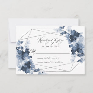 Abstrato Indigo Floral   Cartão RSVP de Casamento