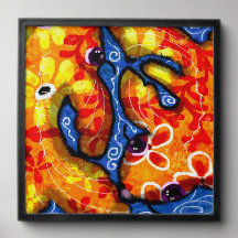 Abstrato Koi Goldfish Laranja Azul Floral