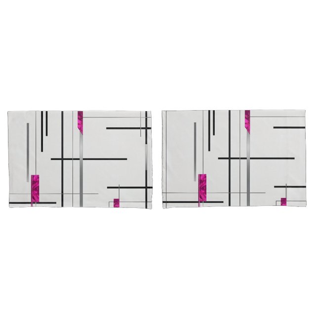 Abstrato Linear Art Black, Silver & Fuschia (Frente - conjunto)
