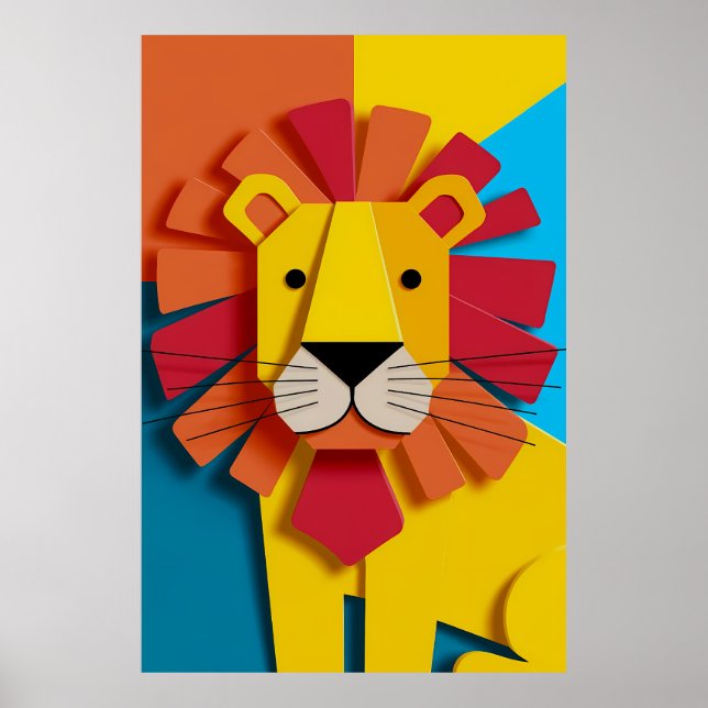 Abstrato Lion Poster - Arte Animal para Decoração  (Frente)