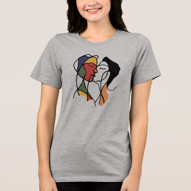 Abstrato Love | Casal T-Shirt de Arte de Linha (Frente)