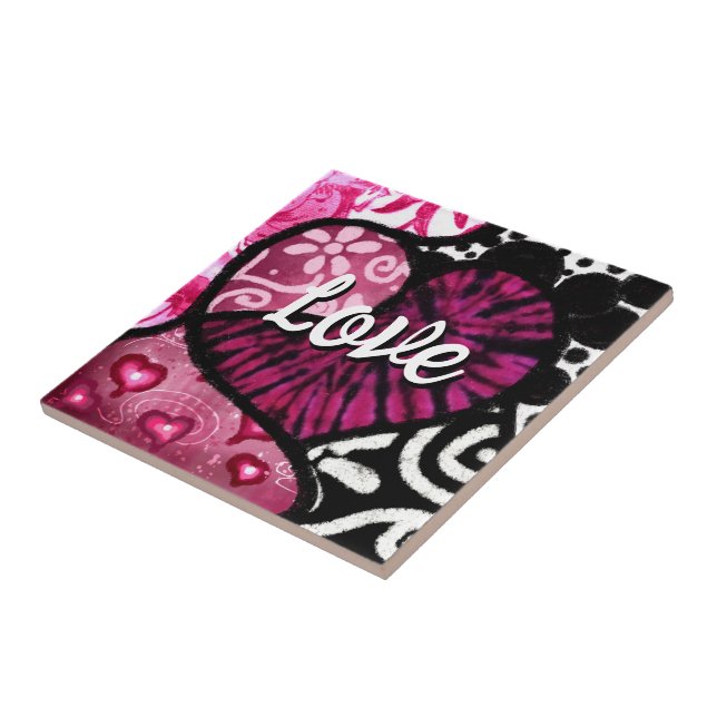Abstrato Love Heart Pink Floral Bolinhas Pretas (Lateral)