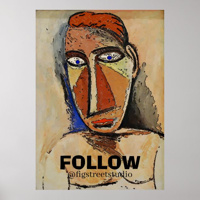 Abstrato Man Face com FOLLOw, adicionar Poster de  (Frente)