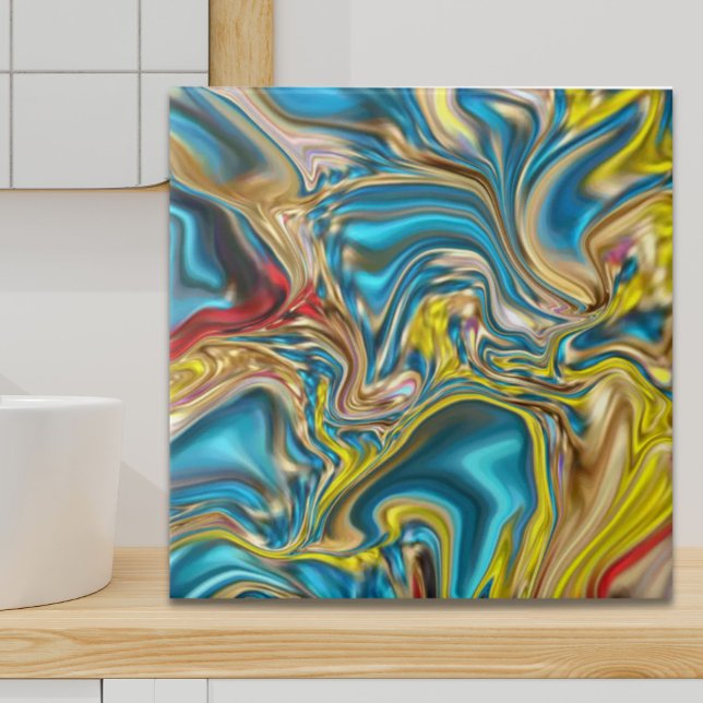 abstrato marble espirra azul-azul-turquesa-lacrime (abstract marble swirls yellow teal turquoise blue ceramic tile)