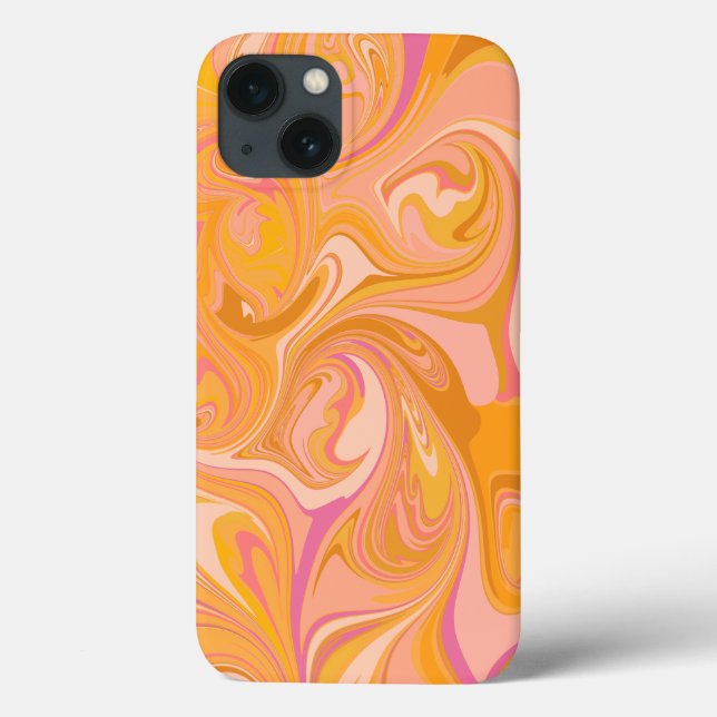 Abstrato Marble Swirl Art em amarelo e rosa (Verso)