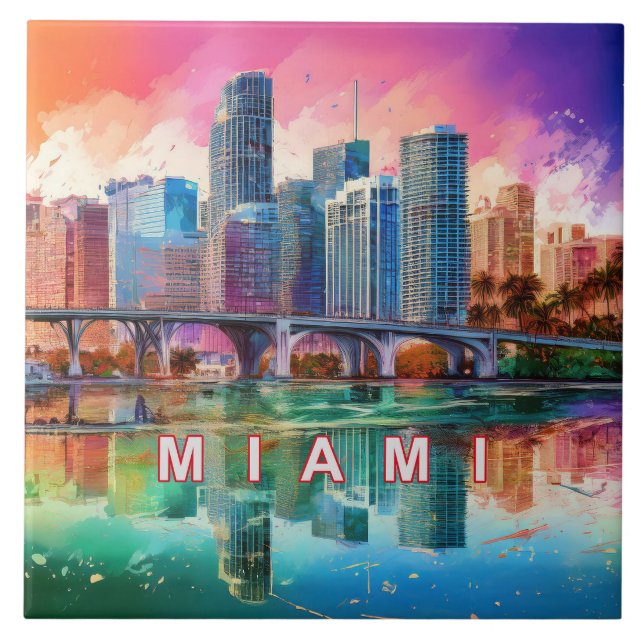 Abstrato Miami Skyline Art Modern (Frente)