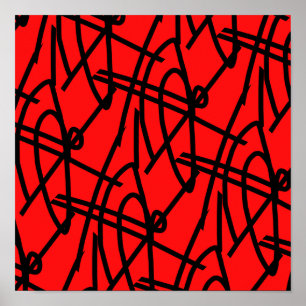 Abstrato Minimalismo Linhas Vermelho Negro Poster