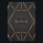 Abstrato mínimo Dourado de luxo negro<br><div class="desc">Uma capa de ipad abstrato de estilo luxuoso legal com design geométrico preto e dourado. Personalize com seu monograma e nome.</div>