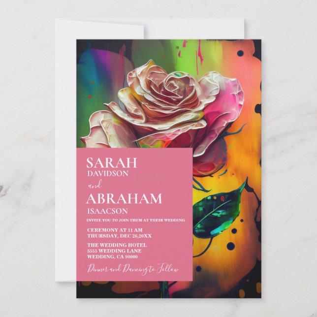 Abstrato Modern Pink Roses Convite para Casamento (Frente)