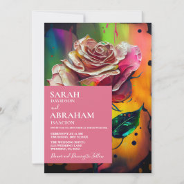 Abstrato Modern Pink Roses Convite para Casamento