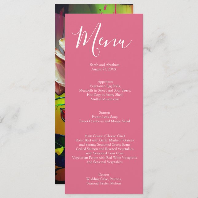 Abstrato Modern Pink Roses Menu Casamento (Frente/Verso)