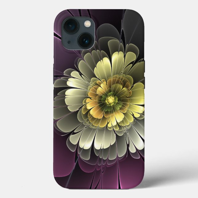 Abstrato Modern Purpur Khaki Cinza Flor Fractal (Verso)