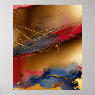Abstrato moderno Cor da água Poster vermelho azul 