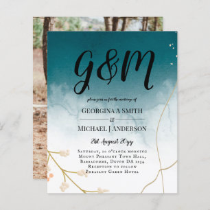 ABSTRATO moderno  Teal Convite de casamento Dourad