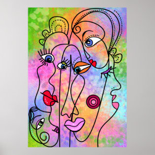 Abstrato Mulheres Enfrentam Poster de Moods Estilo
