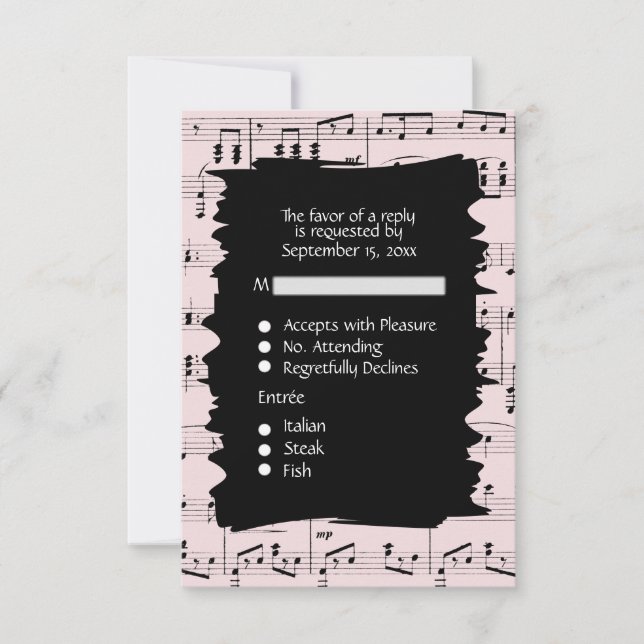 Abstrato Music Black and Pink RSVP w Menu Choice (Frente)