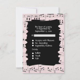 Abstrato Music Black and Pink RSVP w Menu Choice
