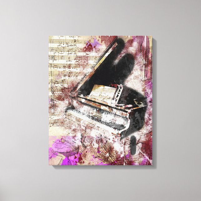 Abstrato Music Piano Design Roxo Canvas Wall Art (Frente)