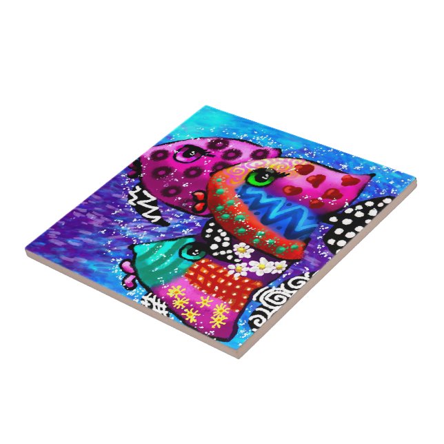 Abstrato Náutico Trio Colorida de Peixes Whimsical (Lateral)