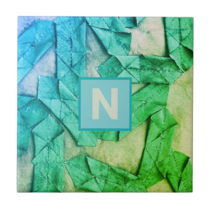 Abstrato náutico verde ciano-teal monograma ombre