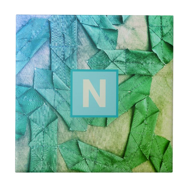 Abstrato náutico verde ciano-teal monograma ombre (Frente)