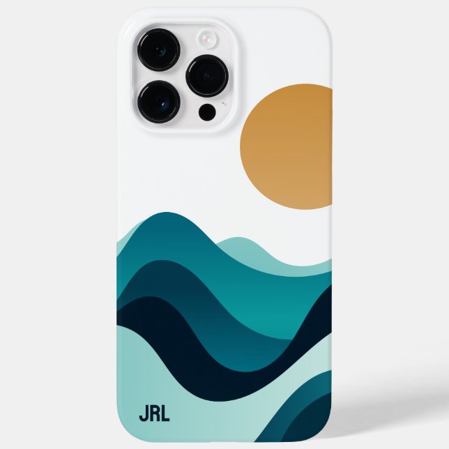 Abstrato Oceano Personalizado Ondas Sol Azul Mínim (Verso)