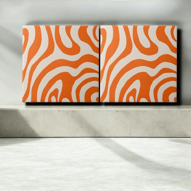 Abstrato Orange Marble Groovy Stripe Negra (Criador carregado)