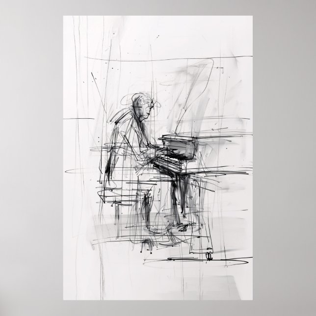 Abstrato Pianista Poster - Música Expressiva (Frente)